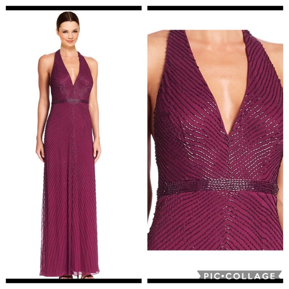 Aidan Mattox fully beaded V-neck sleeveless Open back long gown - Picture 2 of 9